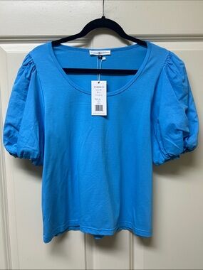 Michell McDowelll Bright Blue Puff Sleeve Scoop Neck Top